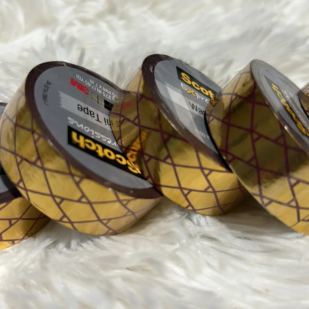 🩶5/$30 Scotch Expressions 3M Washi Tape - Five Rolls of Gold with Burgundy NEW